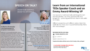 Speech or Talk January 2024 program flyer with head shots of the two speakers.